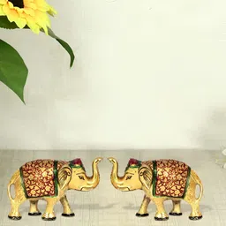 HANDICRAFTS PARADISE Gold Toned & Red 2 Pieces Elephant Metal Religious Idol Showpiece-image-42