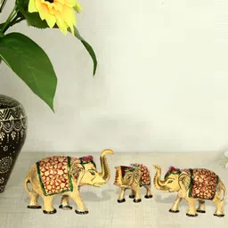HANDICRAFTS PARADISE Gold Toned & Red 3 Pieces Elephant Metal Religious Idol Showpiece-picture-20