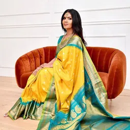 KALINI Ethnic Motifs Woven Design Zari Silk Cotton Banarasi Saree-picture-12