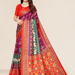 Winza Designer Magenta & Red Bandhani Zari Silk Cotton Mysore Silk Saree-9
