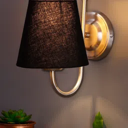 Devansh Black Fabric Cotton Wall Lamp With Steel Base-image-28