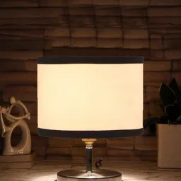 Devansh White & Black Steel Table Lamp With Cotton Shade-32