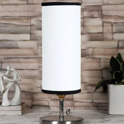 Devansh White & Black Steel Table Lamp With Cotton Shade-40