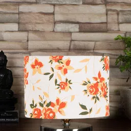 Devansh White & Orange-Colored Steel Table Lamp With Floral Printed Cotton Shade-14