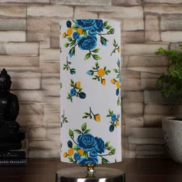 Devansh White & Black Steel Table Lamp With Floral Printed Cotton Shade-6