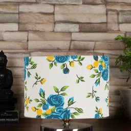 Devansh White & Blue Steel Table Lamp With Floral Printed Cotton Shade-46
