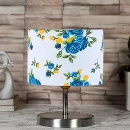 Devansh White & Blue Steel Table Lamp With Floral Printed Cotton Shade-49