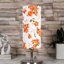 Devansh White & Orange-Colored Steel Table Lamp With Floral Printed Cotton Shade-23