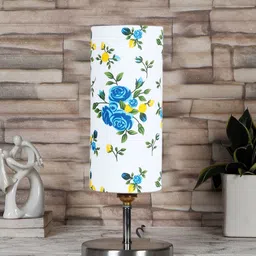 Devansh White & Blue Steel Table Lamp With Floral Printed Cotton Shade-11