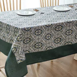 BLANC9 Green & White Digital Printed Pure Cotton Rectangular Table Cover-0