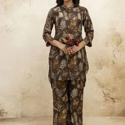 mokshi Tropical Printed Mandarin Collar Neck Top With Trousers Co-Ords-picture-30