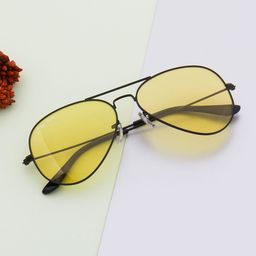 Ted Smith Unisex Yellow Lens & Black Aviator Sunglasses with UV Protected Lens AVIMAST_C27-33