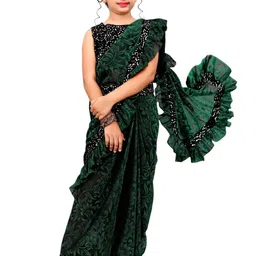 Dhyey Fashion Girls Floral Printed Sequinned Ready to Wear Saree-picture-6