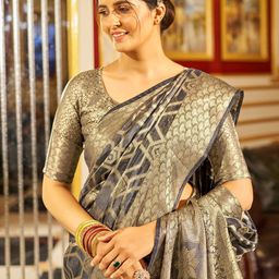 KALINI Ethnic Motifs Woven Design Zari Organza Banarasi Saree-image-32