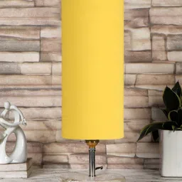 Devansh Yellow & White Textured Cotton Table Lamp With Wood Base-16