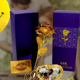 INTERNATIONAL GIFT Gold Rose Flower With Photo Frame Stand-image-85