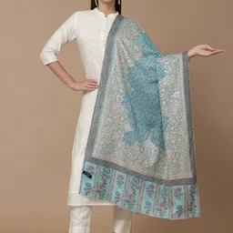 SWI Stylish Paisley Printed & Aari Embroidered Shawl-image-9