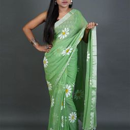 ODETTE Floral Printed Zari Saree With Unstitched Blous-picture-21