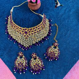 VATSALYA creation Alloy Gold- plated Purple Jewellery Set-picture-30