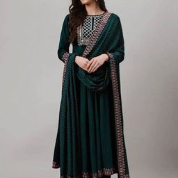 Rujave Floral Yoke Design Empire Sequinned Anarkali Kurta With Trouser & Dupatta-58
