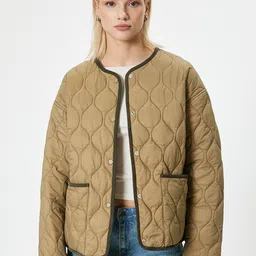 Koton Women Solid Collarless Quilted Jacket-image-31