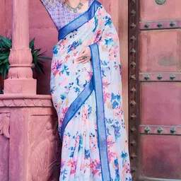 KALINI Floral Linen Blend Khadi Saree-image-70