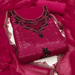 SWARNGANGA TEX Striped Embroidered Sequunied Georgette Unstitched Dress Material-image-22