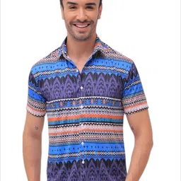 f Gallery Ethnic Motifs Printed Spread Collar Short Sleeves Regular Fit Casual Shirt-image-1