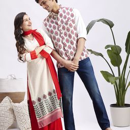 VASTRAMAY V Neck Floral Printed Straight Kurta with Palazzo & Dupatta-image-46