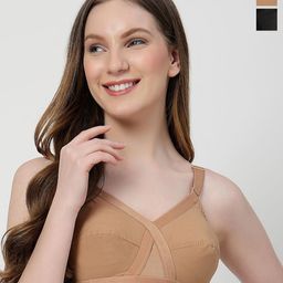 LILY Pack of 2 Solid Non Padded Full Coverage All Day Comfort Cotton Minimizer Bra-35