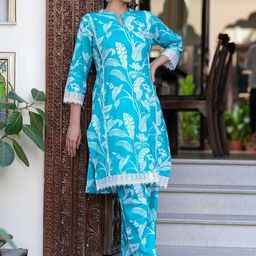 Serenita Floral Printed Pure Cotton Tunic With Trousers Co-Ords-picture-48