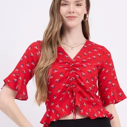 DressBerry Print Bell Sleeve Crop Top-image-52