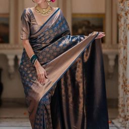 CaniBani Blue Silk Blend Banarasi Sarees-image-54