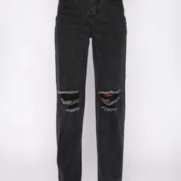 StyleCast Women Straight Fit High-Rise Slash Knee Dark Shade Jeans-image-64