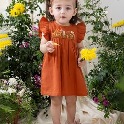 Tiber Taber Girls Floral Embroidered Flutter Sleeve Cotton Empire Dress-image-16