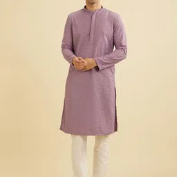 Manyavar Men Ethnic Motifs Embroidered Mandarin Collar Straight Kurta With Pyjamas-picture-37