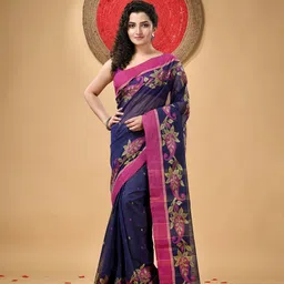DESH BIDESH Paisley Woven Design Pure Cotton Taant Saree-image-21