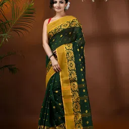 DESH BIDESH Woven Design Zari Pure Cotton Taant Saree without Blouse-image-17