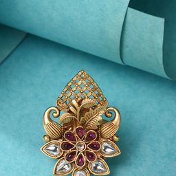 Saraf RS Jewellery Gold-Plated Red AD Studded Floral Adjustable Finger Ring-image-96