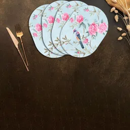 SPACE OF JOY Peony Blush Blue & Pink 4 Pieces Oval Shaped Table Placemats-39