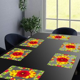 Dakshya Industries Blossom 6 Pcs Red & Yellow Floral Waterproof Rectangle Table Placemats-12