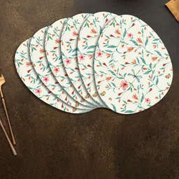 SPACE OF JOY Leafy Gala 6-Pcs White & Green Floral Anti-Slip Egg shaped Table Placemats-23