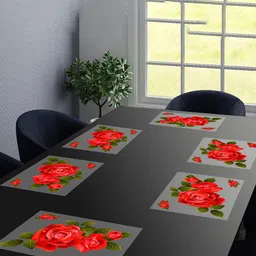 Dakshya Industries Blossom Red 6 Pieces Printed Anti-Oil Table Placemats-23
