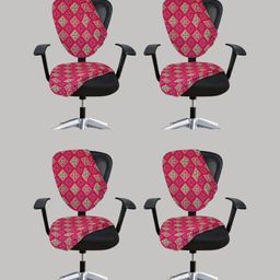 Lazi Set Of 4 Pink Printed Stretchable Office Chair Covers-image-118