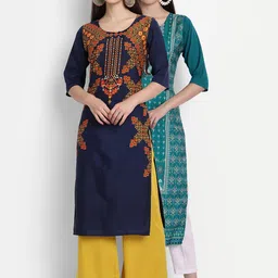 7Threads Women Pack of 2 Digital Print Straight Kurtas-image-29