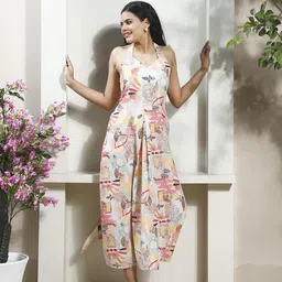 Boho By Athena Tropical Print Halter Neck Linen A-Line Maxi Dress-image-73