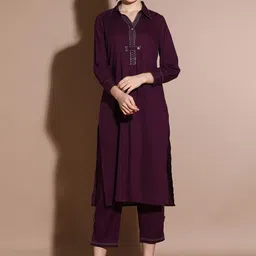 Anouk Regular Thread Work Pure Cotton Straight Kurta with Trousers-27