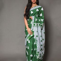 JAIPURI BLOCK PRINT Geometric Printed Pure Cotton Bagru Saree-71