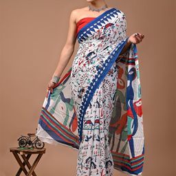 JAIPURI PRINT Warli Pure Cotton Bagru Saree-29