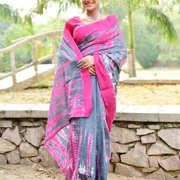 NIKHILAM Tie & Dye Printed Mulmul Cotton Bagru Saree-19